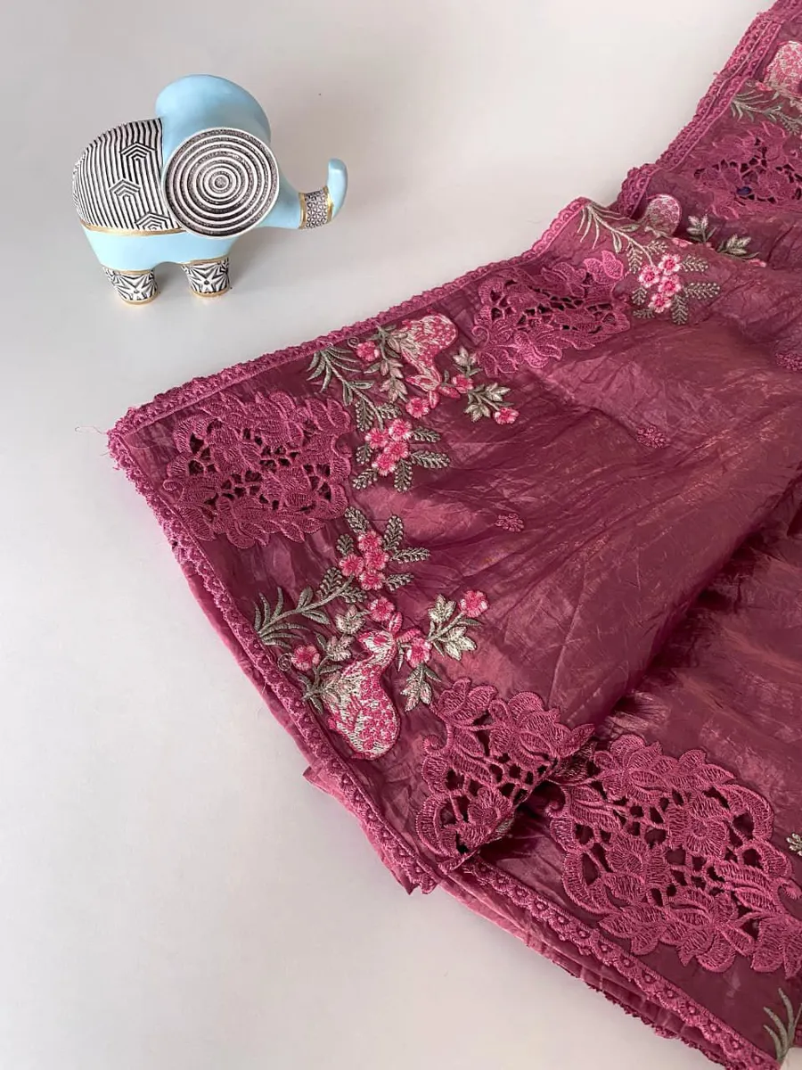  Luxury Crush Silk Saree for Women with Heavy Embroidery & Butti Blouse